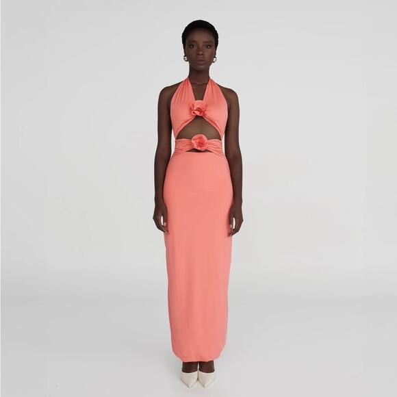 MAYGEL CORONEL Vaupes Dress in Tropical Pink Coral Halter Maxi Dress - Picture 9 of 13